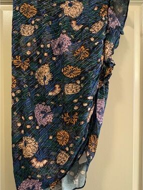 Veronica Beard Navy Blue Floral Asymmetrical Skirt